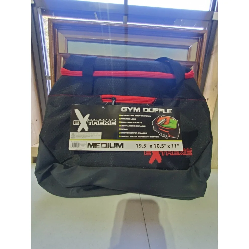 New By World Sport Extreme Medium Gym Duffle Bag Black With Red Zipper